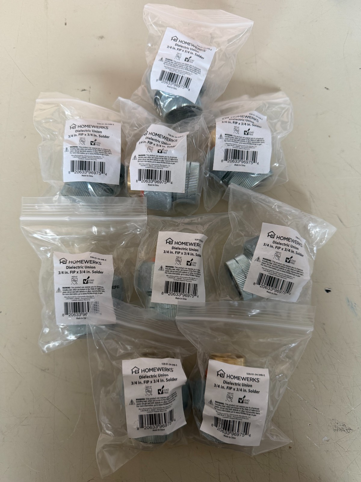 Lot of 9 - Homewerks Dielectric Union Female 3/4" x 3/4" - 520-02-34-34B-Z