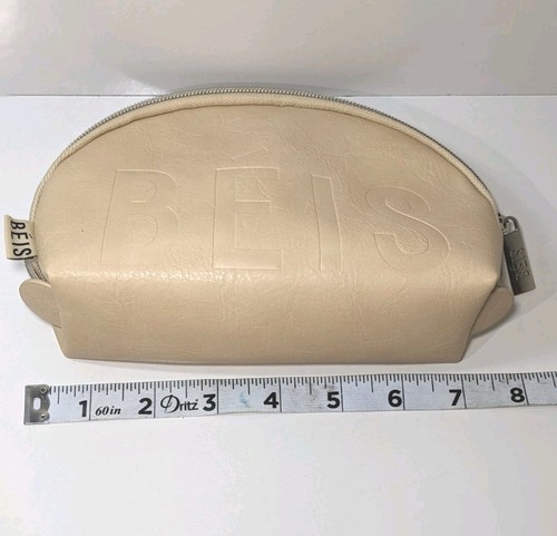 Beis Leather 8" Cosmetic Pouch Leather Satin Lined Bag Clutch New w/o Tag - Picture 4 of 7
