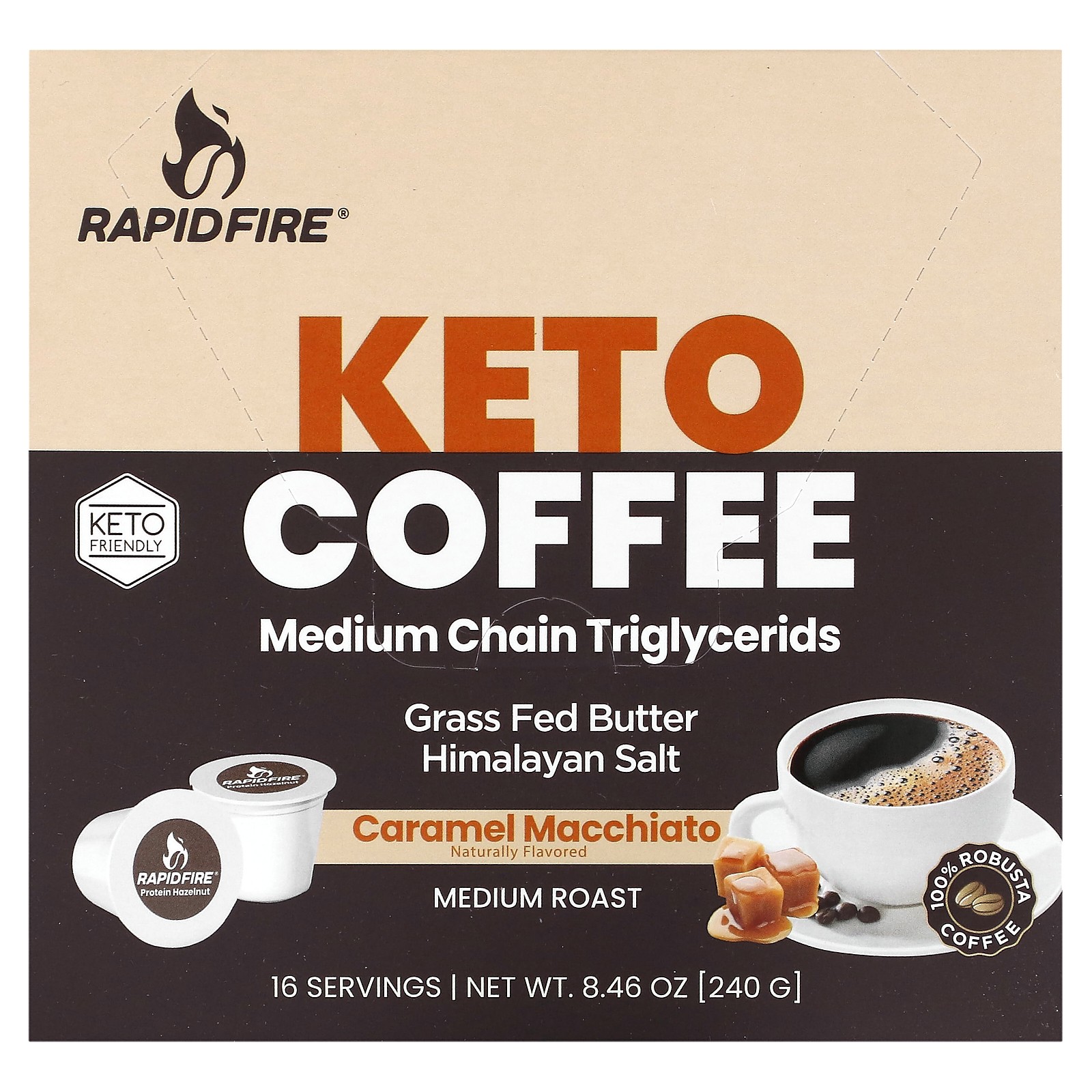 Keto Coffee Pod, Caramel Macchiato, Medium Roast, 16 Pods, 8