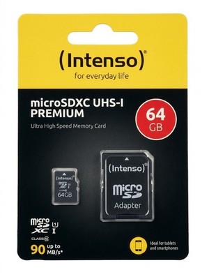 Intenso microSDXC 64GB Premium UHS-I Speicherkarte mit SD-Adapter - NEU OVP