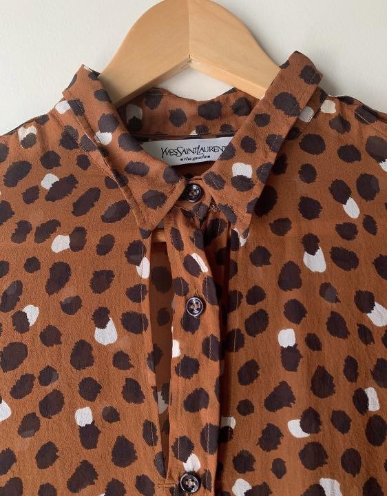 Camicia blusa Yves Saint Laurent seta maniche lunghe taglia F36 marrone Made in Italy