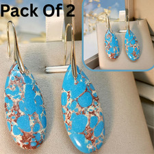 2X Natural Turquoise Drop Earrings Copper Matrix Golden Hooks Women Jewelry UK