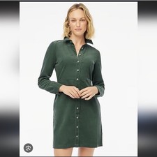J Crew Shirt Dress Women 8 Olive Green Corduroy Button Front Preppy Classic Mini