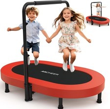     56" Double Mini Trampoline for Kids, Mini Rebounder with Adjustable Handle 