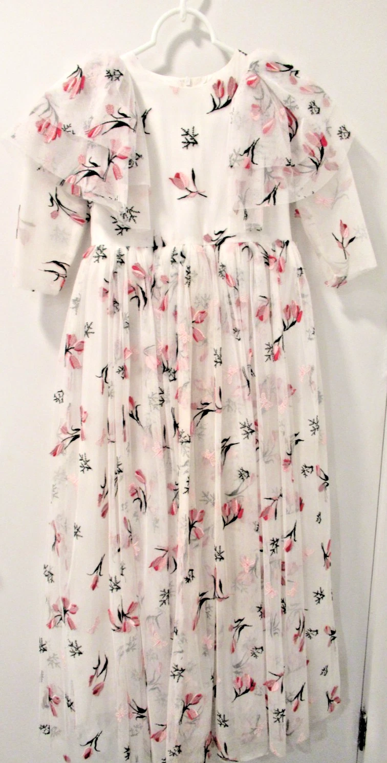 Madame Fifi Girls Kids White Party Wedding Dress Gown Size 8 Floral