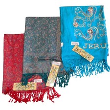 Lot of 3 Jerusalem 100 Cashmere Pashmina Scarves Bundle 70x28 Paisley NWT
