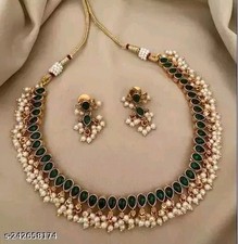 Indian Bollywood Gold Plated Kundan Choker Bridal Necklace Earrings Jewelry Set