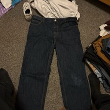 Lands' End Men's Dark Blue Traditional Fit Straight Denim Jeans 5-Pocket Design