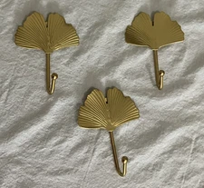 Ginkgo Leaf Metal Wall Hooks - Set of 3 - Gold Tone - NEW!