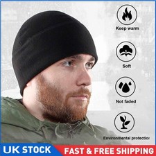 Mens Womens NEW Fleece Thermal Windproof Winter Warm Beanie Hat Black Caps