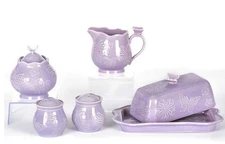 Temp-tations Butter Dish, Sugar, Creamer, Salt, Pepper Shaker LILAC T49697