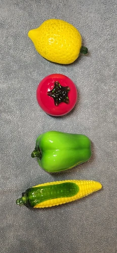 Lot Of 4 Vintage Murano Style Glass Fruit & Vegetables, Hand Blown, Farmhouse