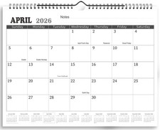 2026 Wall Calendar - 2026 from April 2026 to June 11.5x14.5, Black