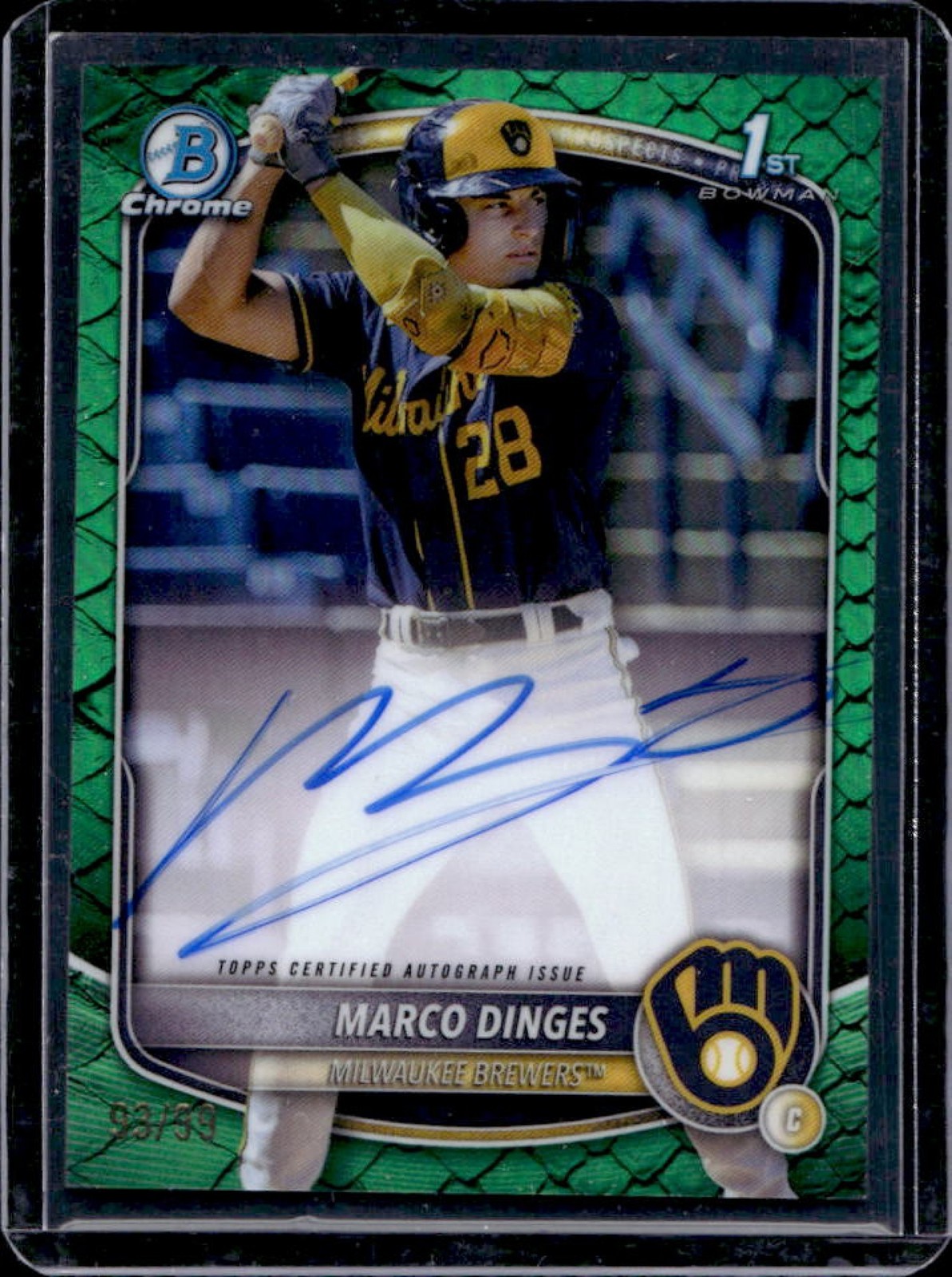2025 Bowman Chrome Marco Dinges Auto Reptilian Green Refractor 1st #93/99