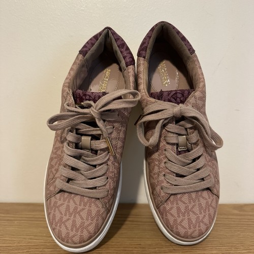 Michael Kors Woman’s Monogram Sneakers Low Tops Jacquard Pink Logo Size 8.5 - Picture 5 of 12