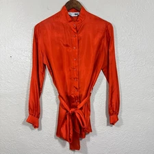 Vtg Huk A Doo Silk Blouse Tunic Top 11 Belted Mandarin Old Money Retro Artsy 80s