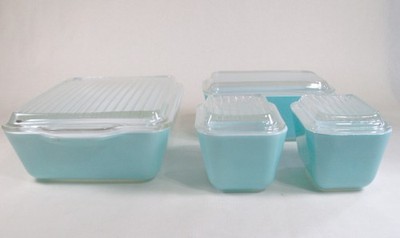 Vintage Pyrex Turquoise Refrigerator Dish Set - 0501 - Beautiful Glossy Finish