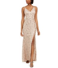 Vince Camuto Womens Sequin Gown Dress, beige, Petite, 12P