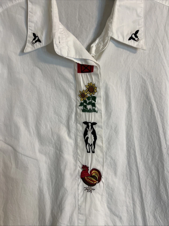 Camisa abotonada vintage Peter Martin para mujer talla 14 blanca bordada Farm Country Foto 3 de 4