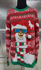 33 Degrees Size Medium - Llama Christmas Sweater - Large Santa - Red - Ugly