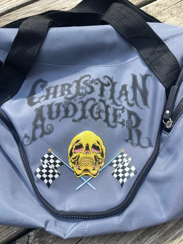 CHRISTIAN AUDIGIER / Ed Hardy Gray Duffle Bag Skull Racing Checkered Flag - Image 3 of 4