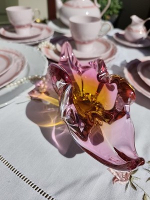 Josef Hospodka Chribska Tschechische Kunst Glas Schale Rosa Bernstein Sommerso V