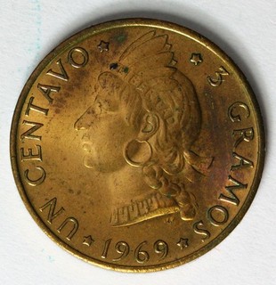 DOMINICAN REPUBLIC 1 Centavo 1969 Bronze F.A.O. aUNC 4027