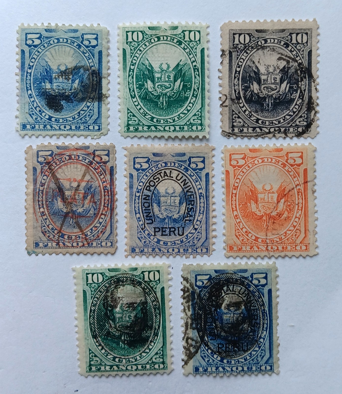 Peru 1874-94 collection of unused / used stamps Scott 23-25-26-40-98 108-123-126