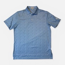 Peter Millar mens L Large blue skull pattern summer comfort golf polo shirt EUC