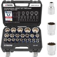 TECPO STECKSCHL&Uuml;SSEL SATZ 1/2 ZOLL SET 21-TEILIG 8-36 mm VIELZAHN N&Uuml;SSE KFZ NUSS