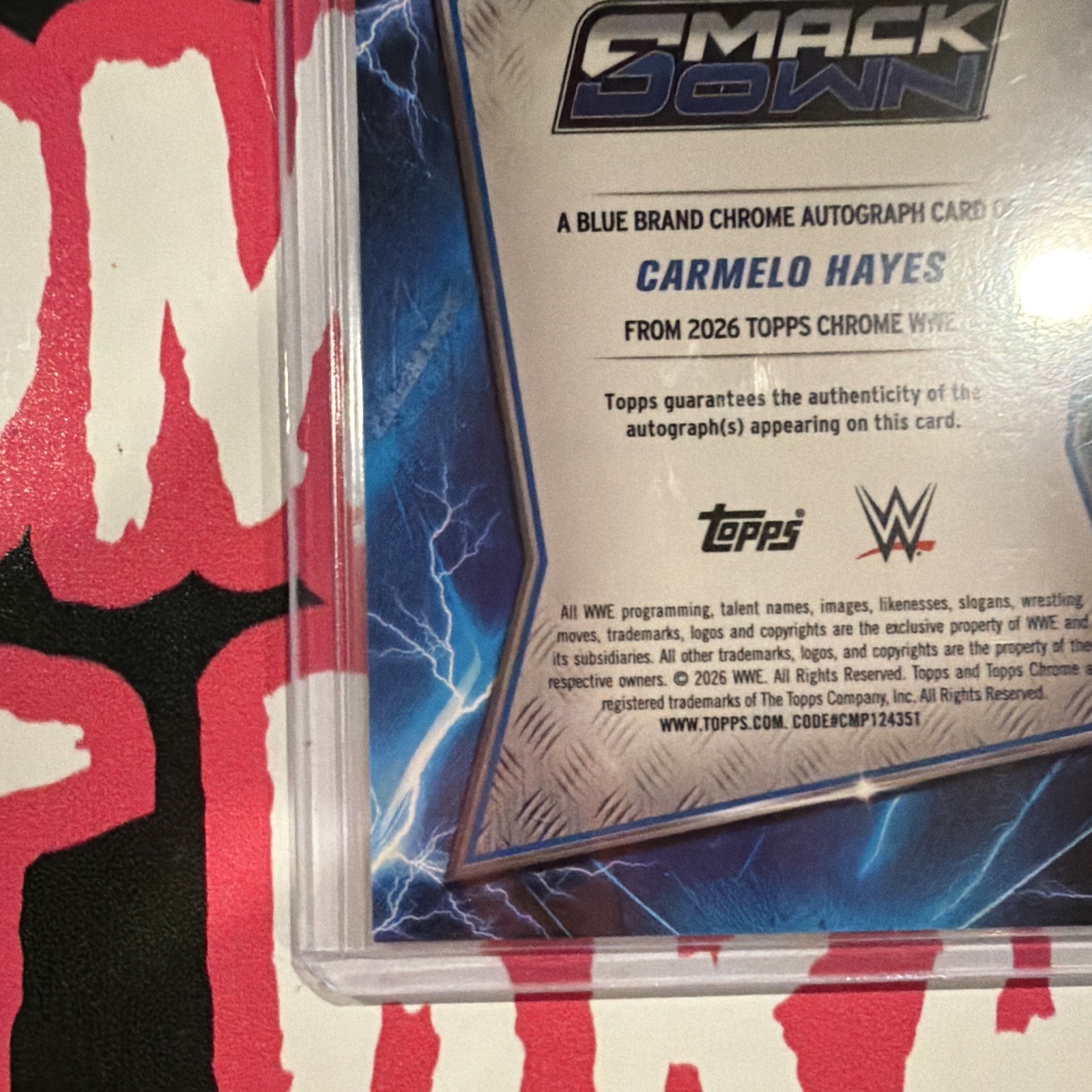 Topps 2026 Topps Chrome WWE Carmelo Hayes Blue Brand Autographs BBA-CAR Auto view 14