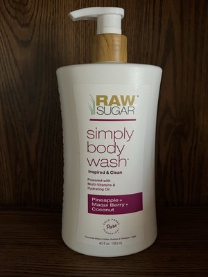 New Raw Sugar Simply Body Wash, Pineapple + Maqui Berry + Coconut, 40 fl Oz