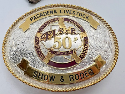 HUGE PASADENA LIVESTOCK SHOW + RODEO sterling silver belt buckle 132g