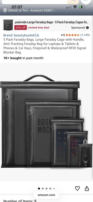 beautybucketZJL RFID Blocking Faraday Pouch Bags 5-Pack, Black