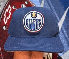 Vintage Edmonton Oilers Hat Snapback Blue NHL New Era 90s Made in USA