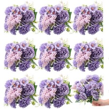 8 Pcs Artificial Flowers Bouquet Fake Silk Flowers Faux Bouquet Hydrangea Bou...