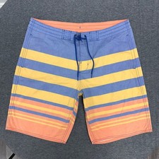 Roundtree Yorke Swim Trunks Striped Drawstring Swimwear Blue Shorts Size 34