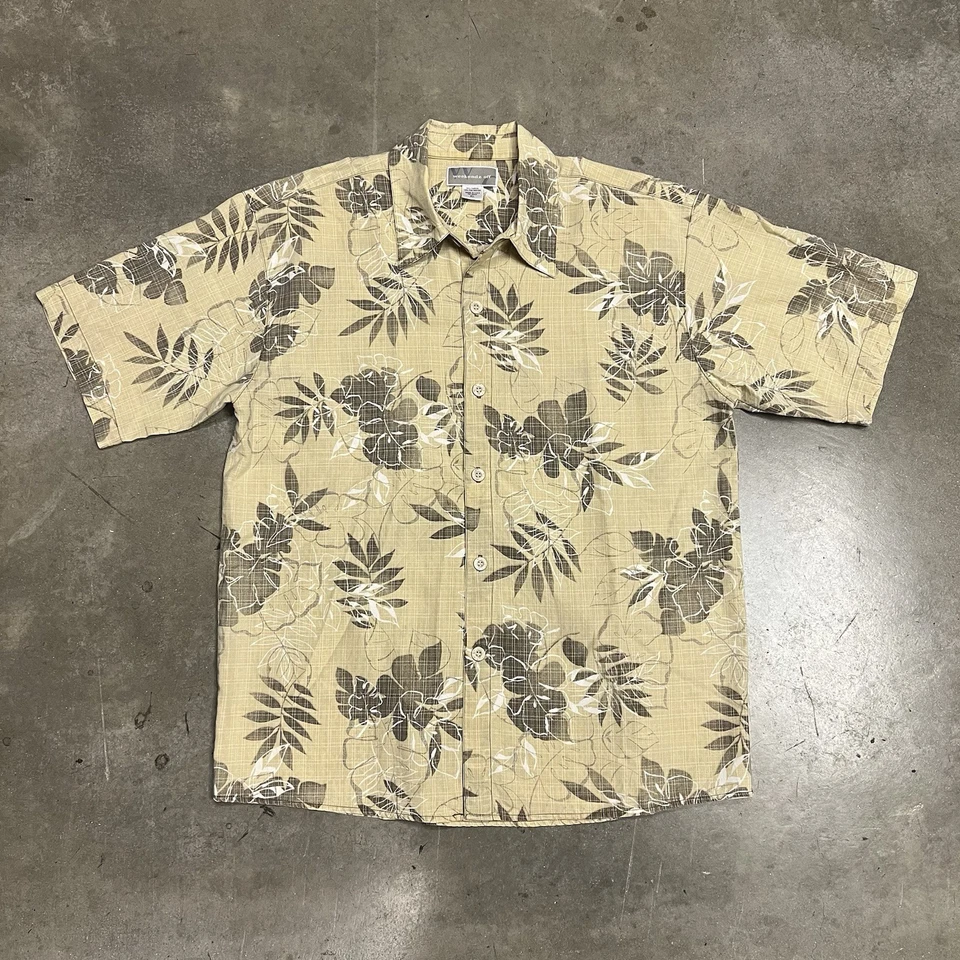Camisa Mercedes-Benz Floral Hawaiana Abotonada XL Beige Tostado Marrón Aloha Camp Foto 2 de 4
