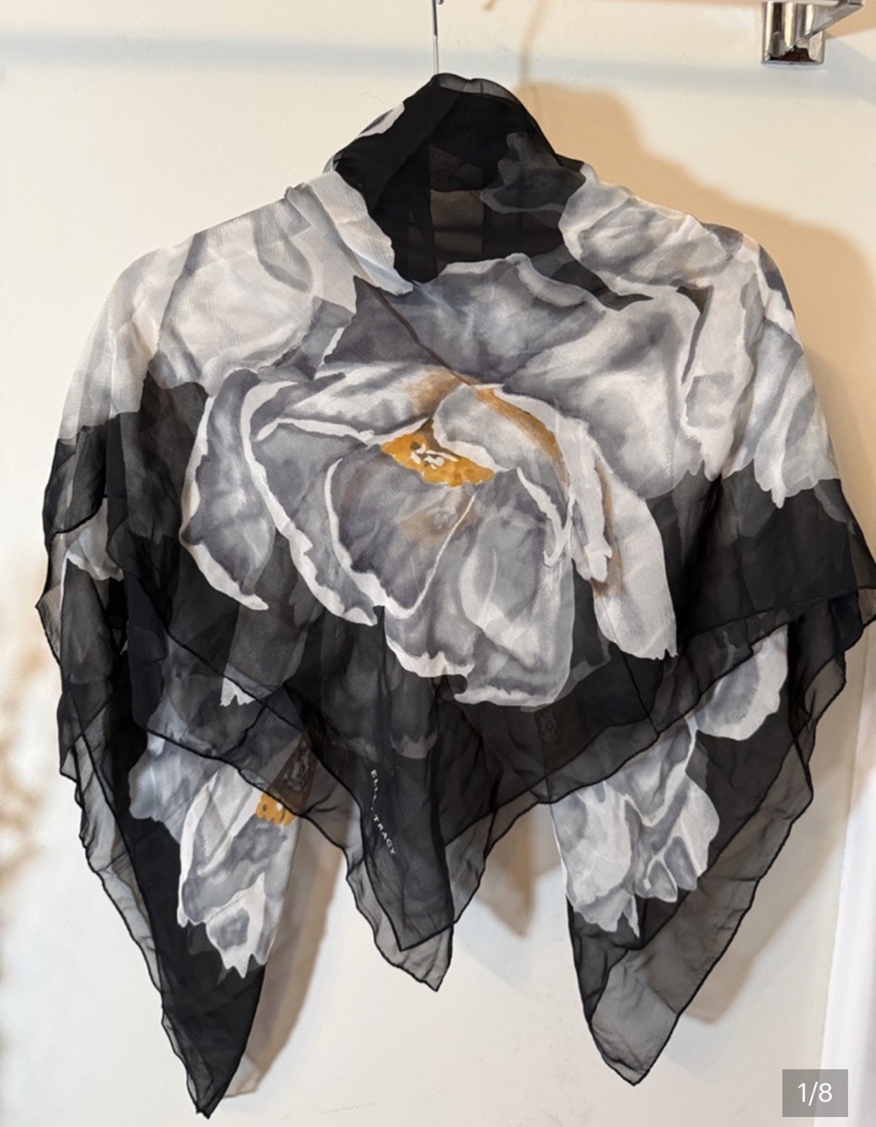 Vintage Ellen Tracy Silk Chiffon black with yellow and white florals