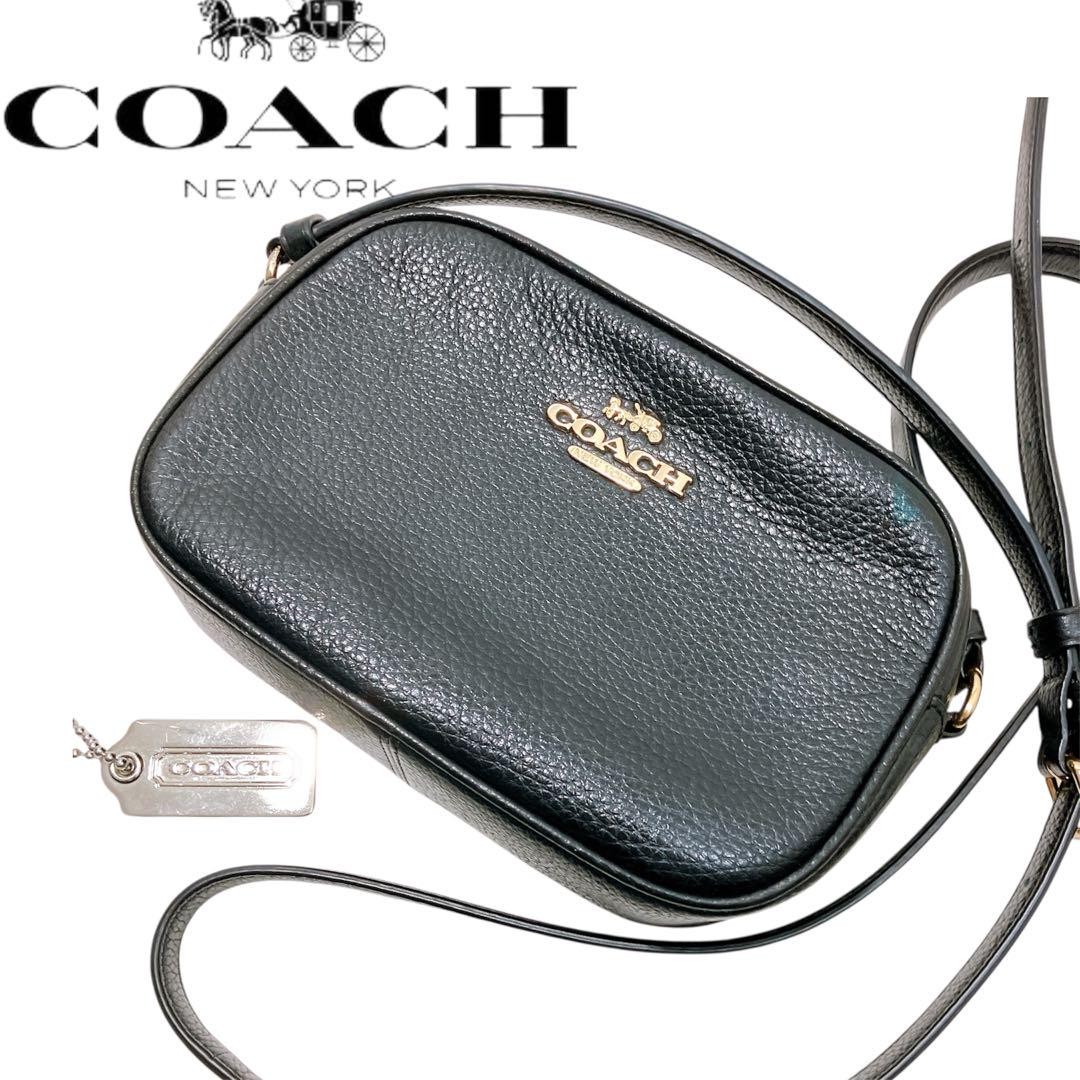 Coach Black Leather Shoulder Bag with Gold Hardware for Women Crossbody or Pouch