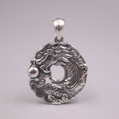 S925 Sterling Silver Pendant For Men Dragon Play Bead Vintage Silver Pendant