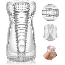 Masturbador masculino realista Stroker manga de pene con textura transparente para lubricante masculino