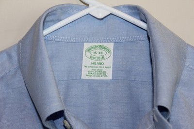 Brooks Brothers 15x34 Blue OCBD Oxford Cloth Button Down Milano