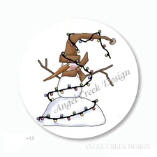 SNOWMAN IN CHRISTMAS LIGHTS SCRAPBOOK STICKERS LABELS FAVORS ENVELOPE SEALS