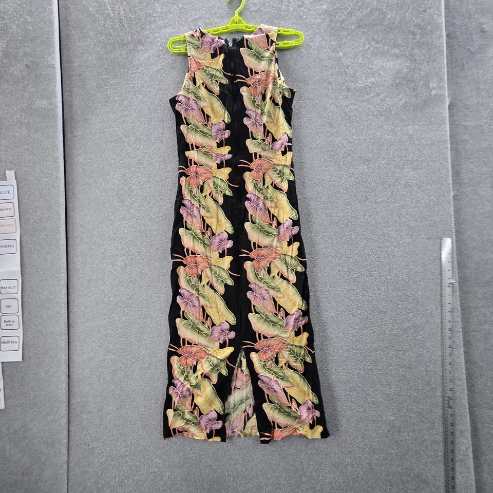 VINTAGE Hilo Hattie Women Dress 12 Black Floral Maxi Sheath Sleeveless - Image 3 of 4