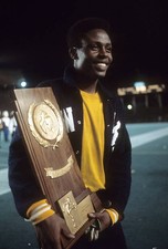 Final Closeup of Howard goalie Sam Tettah victorious smiling and h- Old Photo