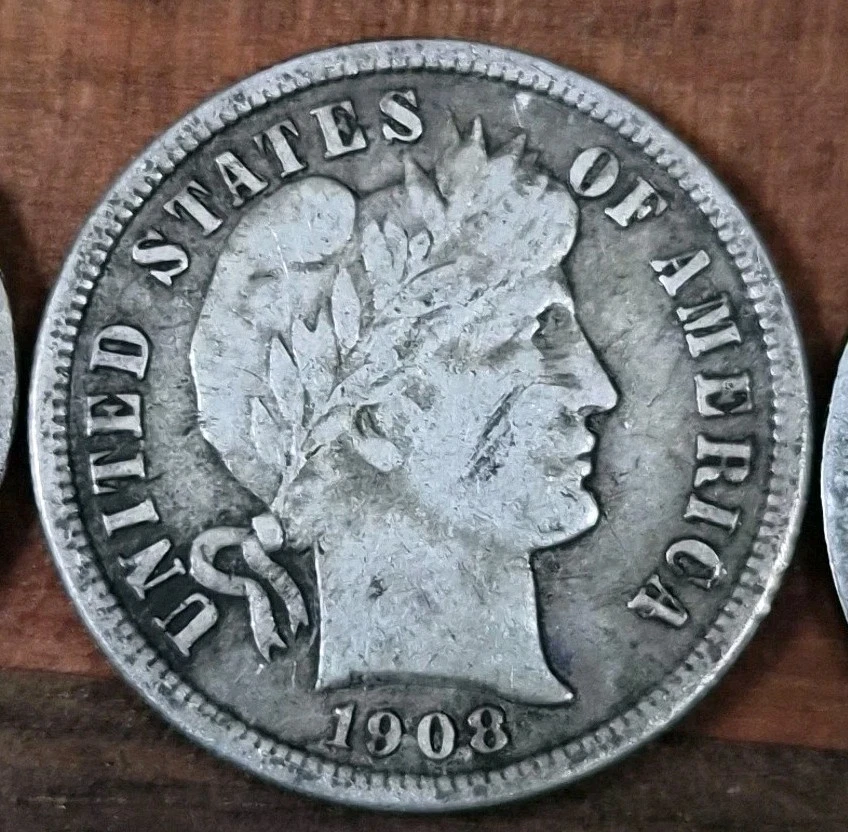 6 Barber Silver Dimes, 1907o, 1908d, 1909p, 1912d, 1913, 1914p 3liberty dtail - Image 2 of 4