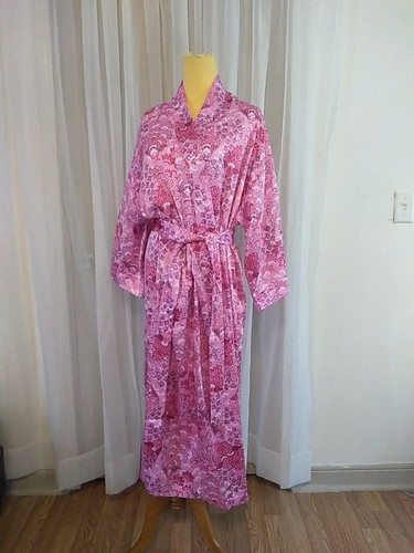 Cabernet by Sleep Sense Multicolor Pink Kimono Satin Robe Attached Belt Size XL - 第 1/9 張圖片