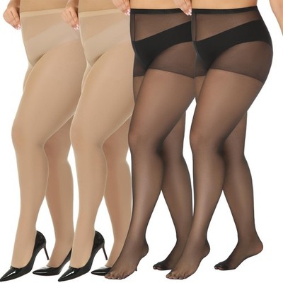 MANZI 4 Pairs Plus Size Pantyhose XX-Large, 2 Black & 2 Natural 