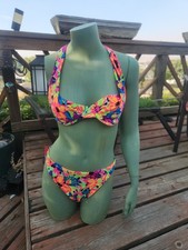 Vintage 90s Bikini Electric Neon Floral Underwire Halter High Cut Pro Spirit